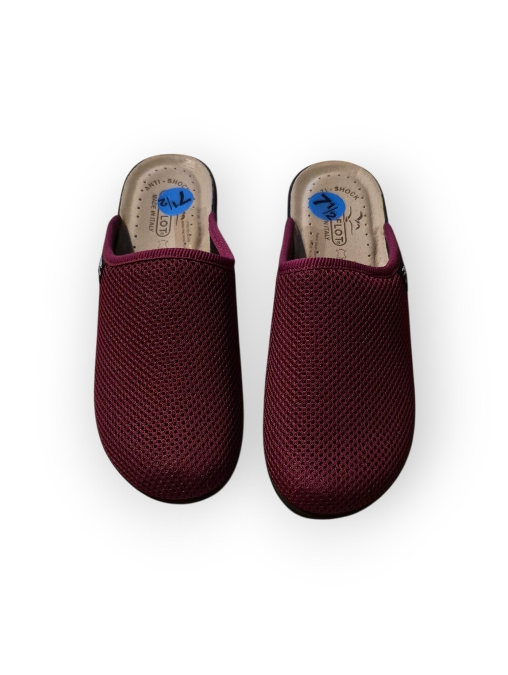 Fly Flot Maroon Mesh Italian Made Slip-On Mules NWOT